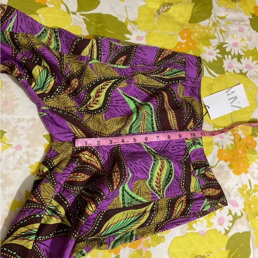 Zara Linen High Waisted Hi Rise Flare Patterned Pants Small